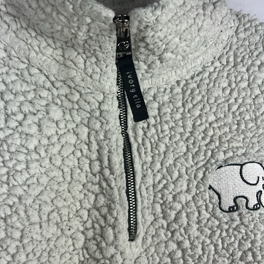 Ivory Ella Cream Sherpa Fleece Zipper Pull Over Sweater - Picture 4 of 7